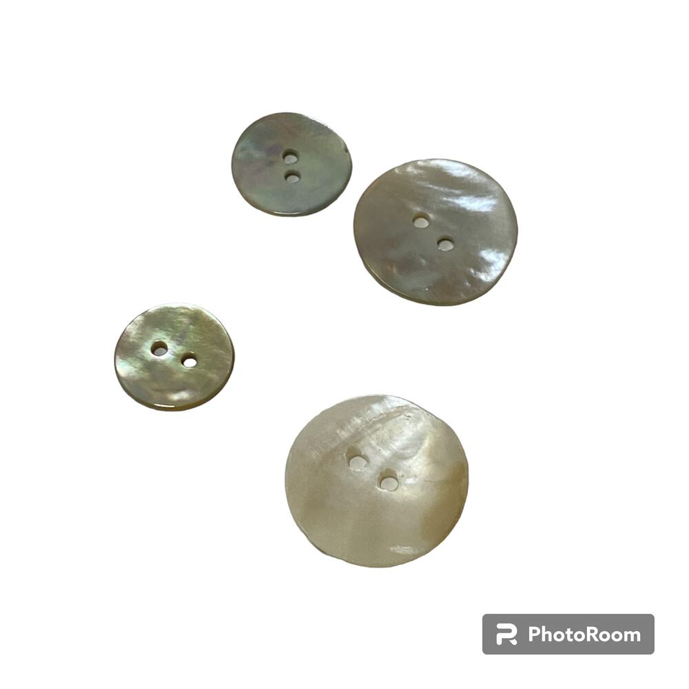 Natural Shell Buttons Set 4 Iridescent Mother of Pearl Set 4 Vintage Raw Edge